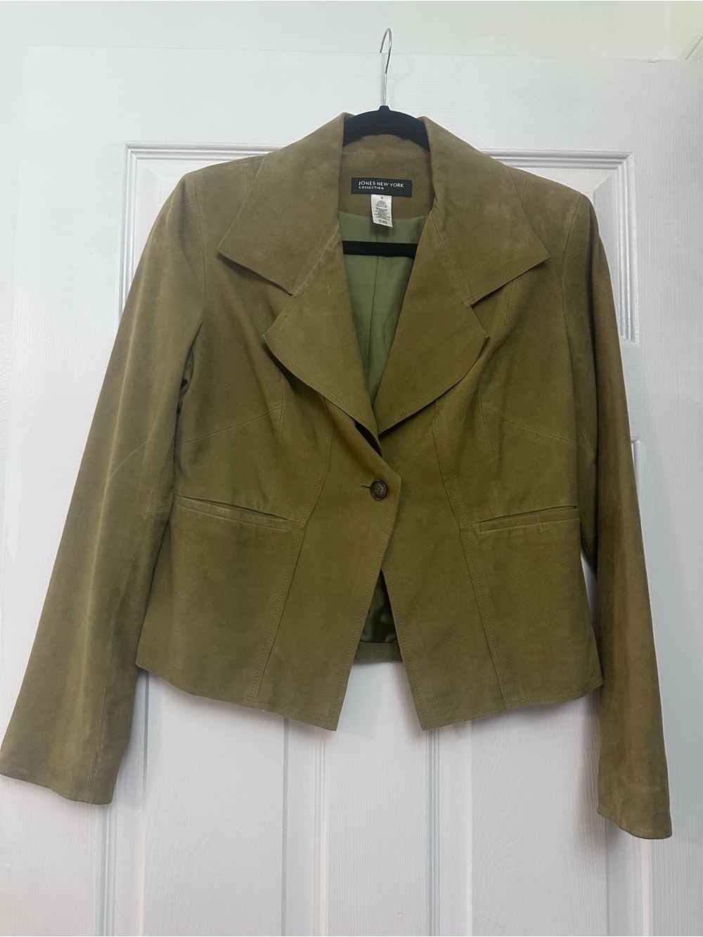 Vintage 100% Leather Olive Green Jacket Jones New York Size Small